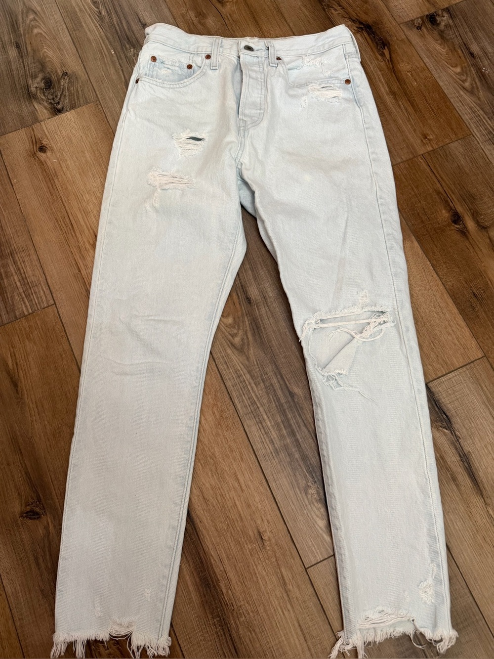 Levi's Light Blue Straight Leg Distressed Jeans